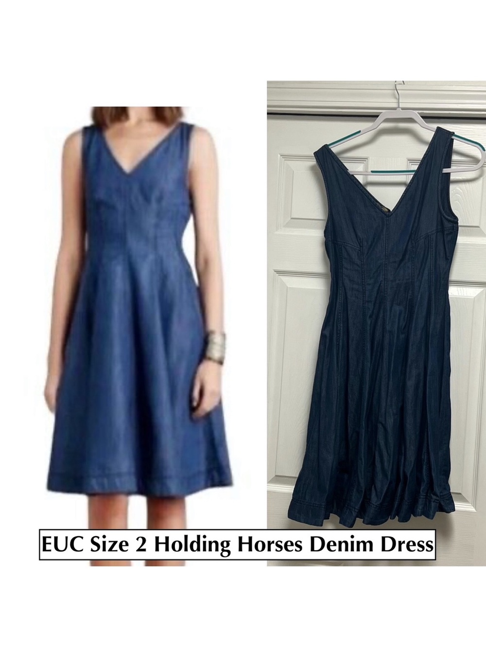 HOLDING HORSES Sleeveless V-Neck Denim Midi Dress - Blue